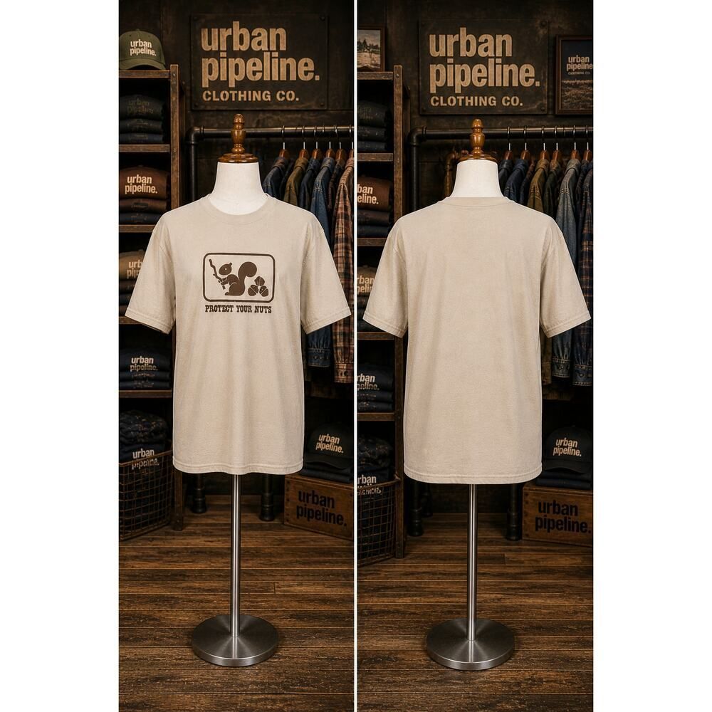 VTG Y2K Urban Pipeline Squirrel Tee L “Protect Your Nuts” Graphic Shirt